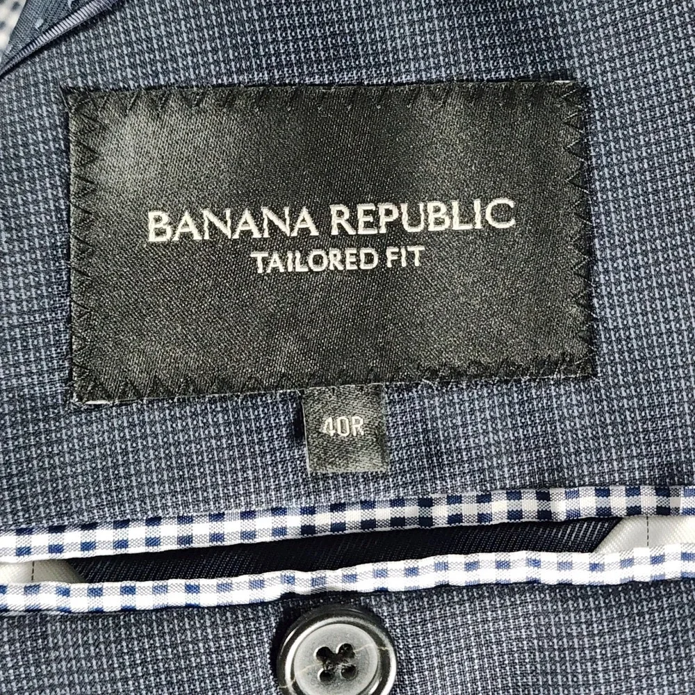 Banana Republic Mens 40R Tailored Fit Wool‎ Blazer Blue Micro Check Sport Coat